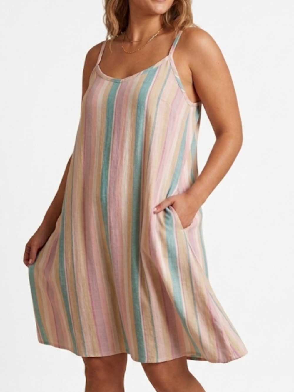 Torrid Rayon Pastel Striped Adjustable Spaghetti Strap Swing Summer Dress Size 0